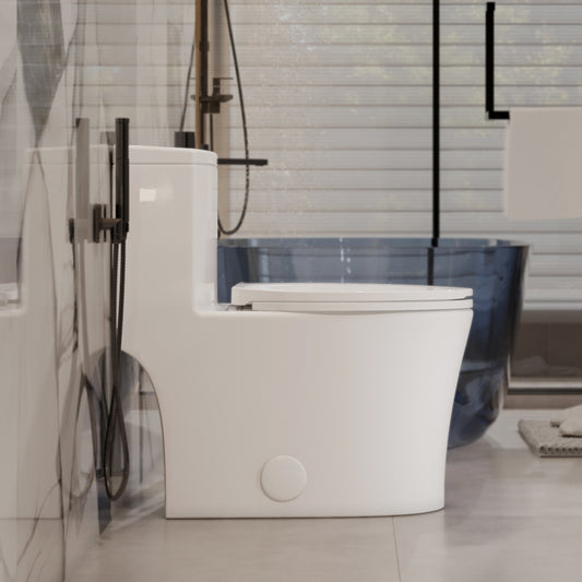 0.8/ 1.28 GPF Dual Flush Elongated One Piece Toilet, Full Skirt & Sleek Design, 12" Rough-in