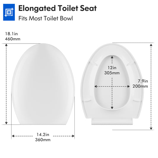 Elongated Toilet Seat, Fit Most Elongated Toilet, Soft Close & Quick Release Design