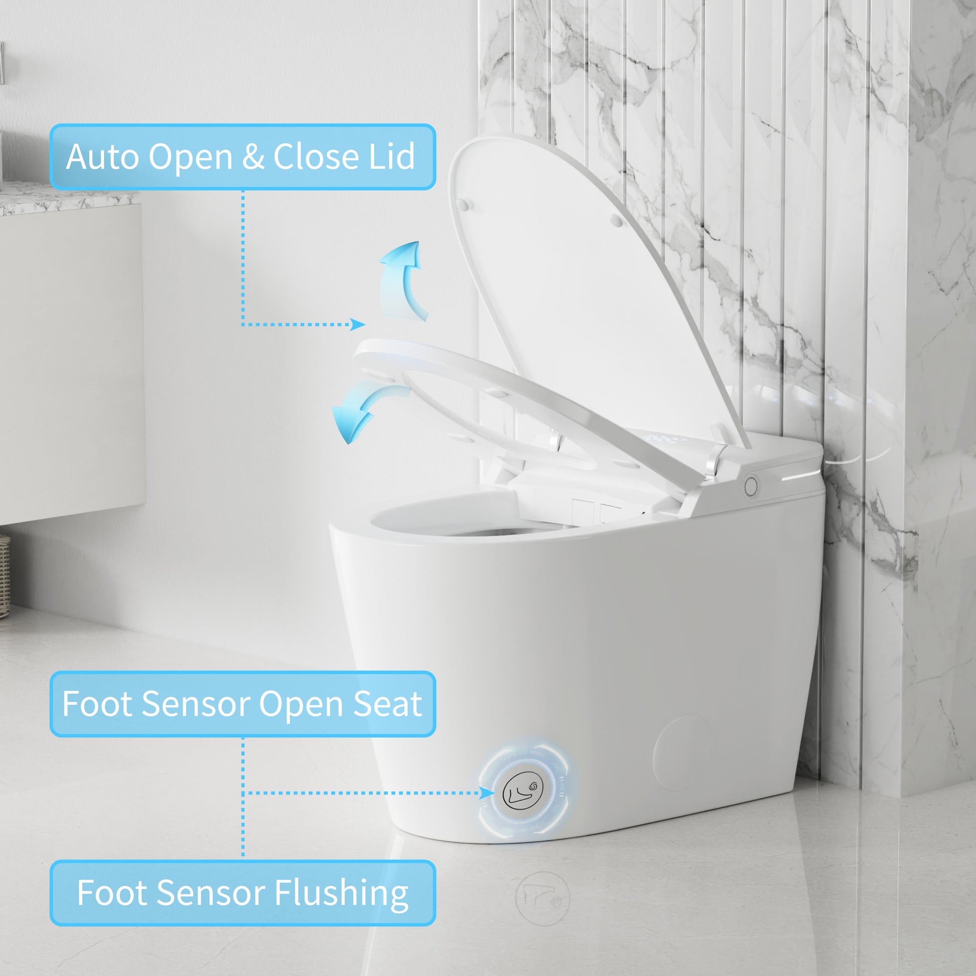 Smart Bidet Toilet with Auto Lid&Seat, Auto 1000 Gram MaP Score Flush, ADA Comfort Height, Heated Seat, Air Dryer, Photocatalyst Deodorization, Smart Toilet with Bidet Built in, 12’’ Rough-in