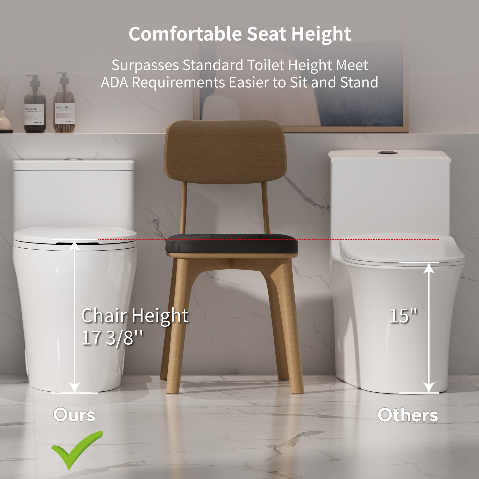 0.8/ 1.28 GPF Dual Flush Elongated One Piece Toilet with Comfort Chair Seat ADA Height 17.33", 12" Rough-in