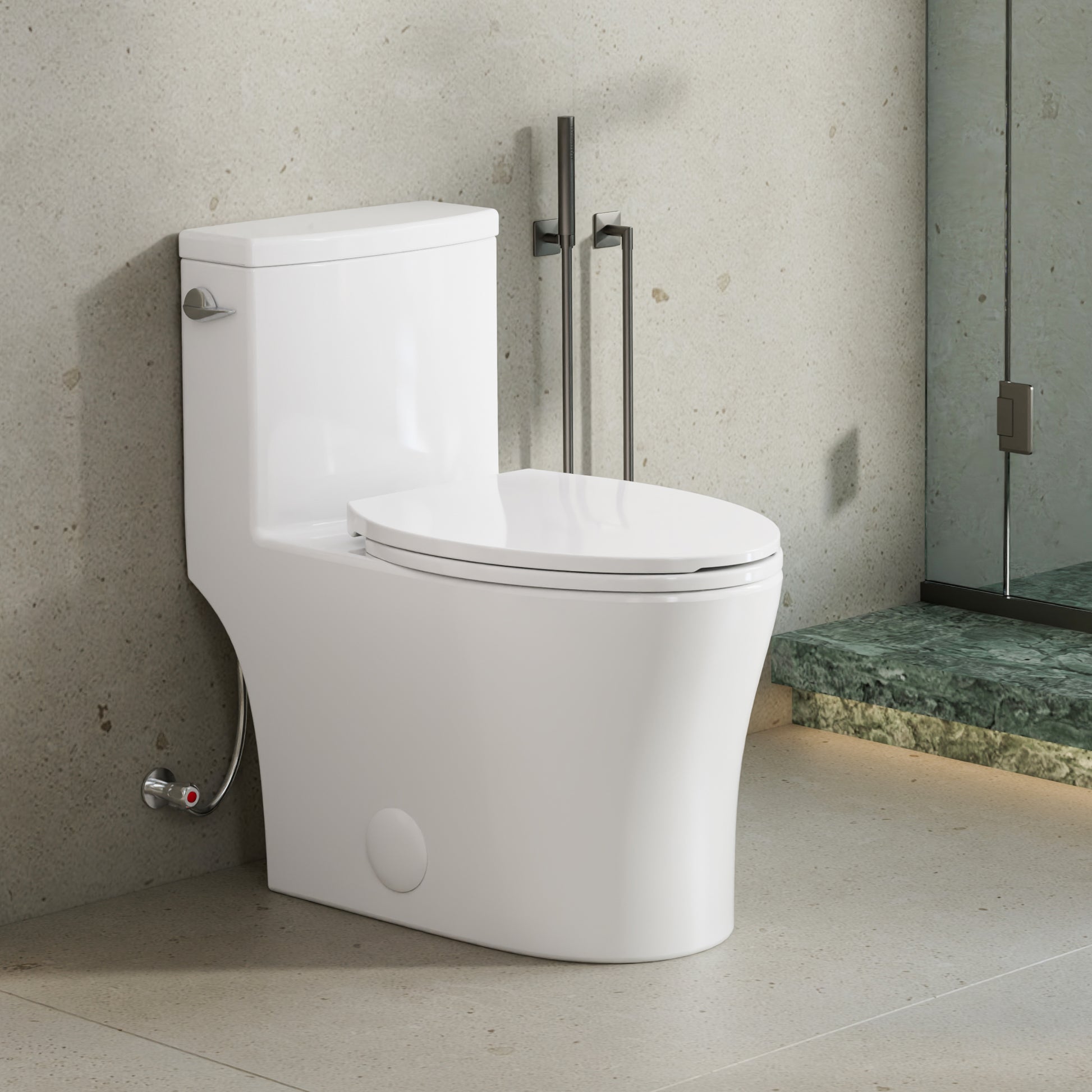 1.28 GPF Side Lever Flush Elongated One Piece Toilet, Sleek Design, 12" Rough-in