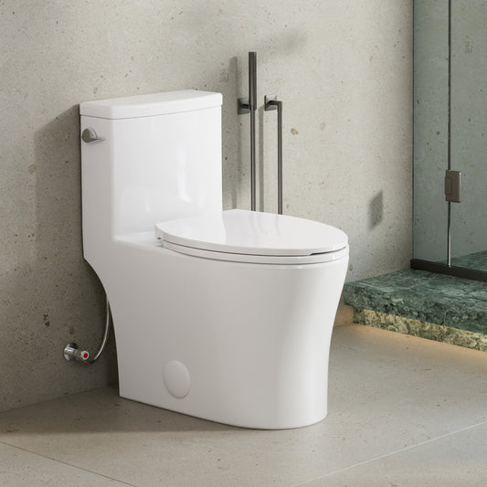 1.28 GPF Side Lever Flush Elongated One Piece Toilet, Sleek Design, 12" Rough-in