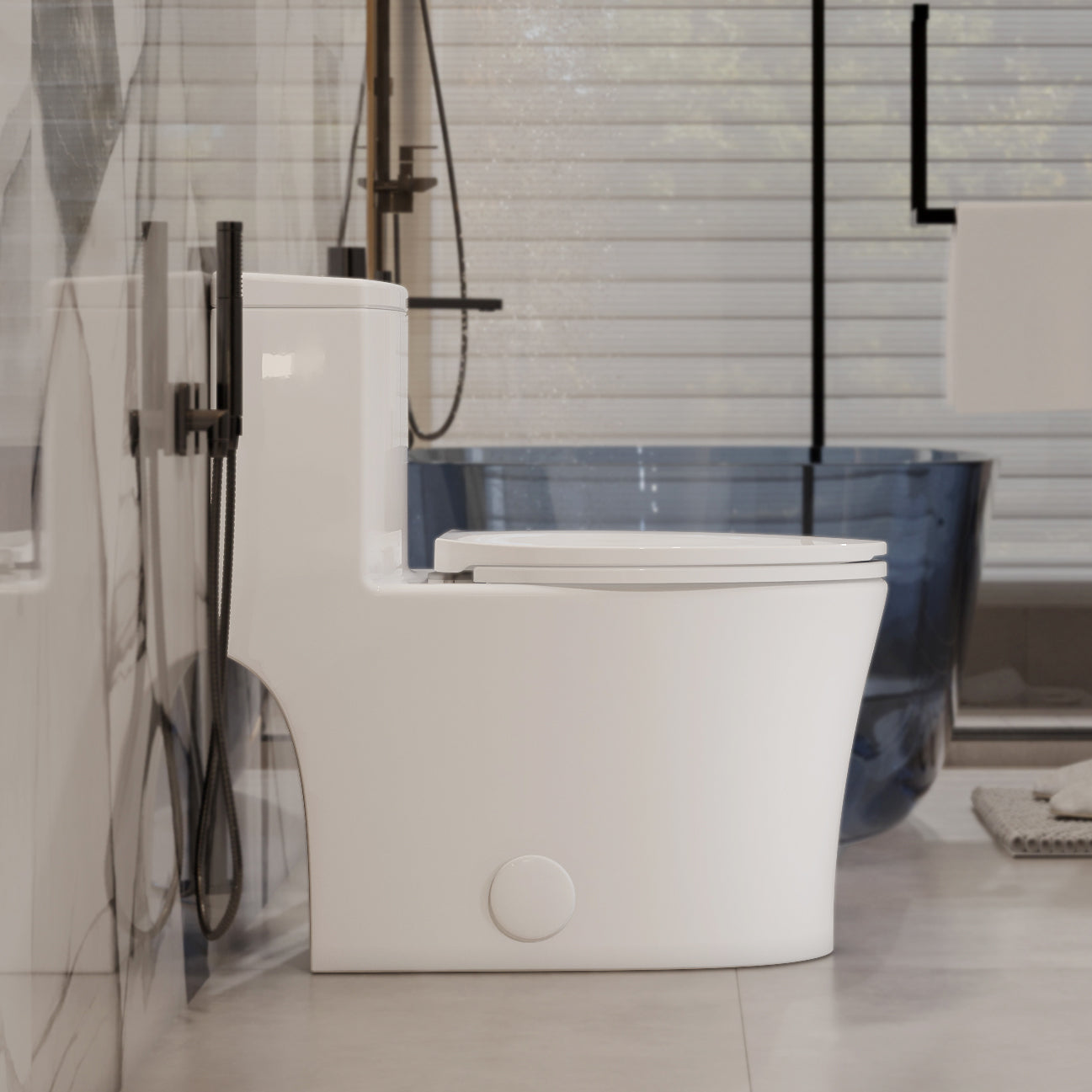 0.8/ 1.28 GPF Dual Flush Elongated One Piece Toilet, Full Skirt & Sleek Design, 12" Rough-in