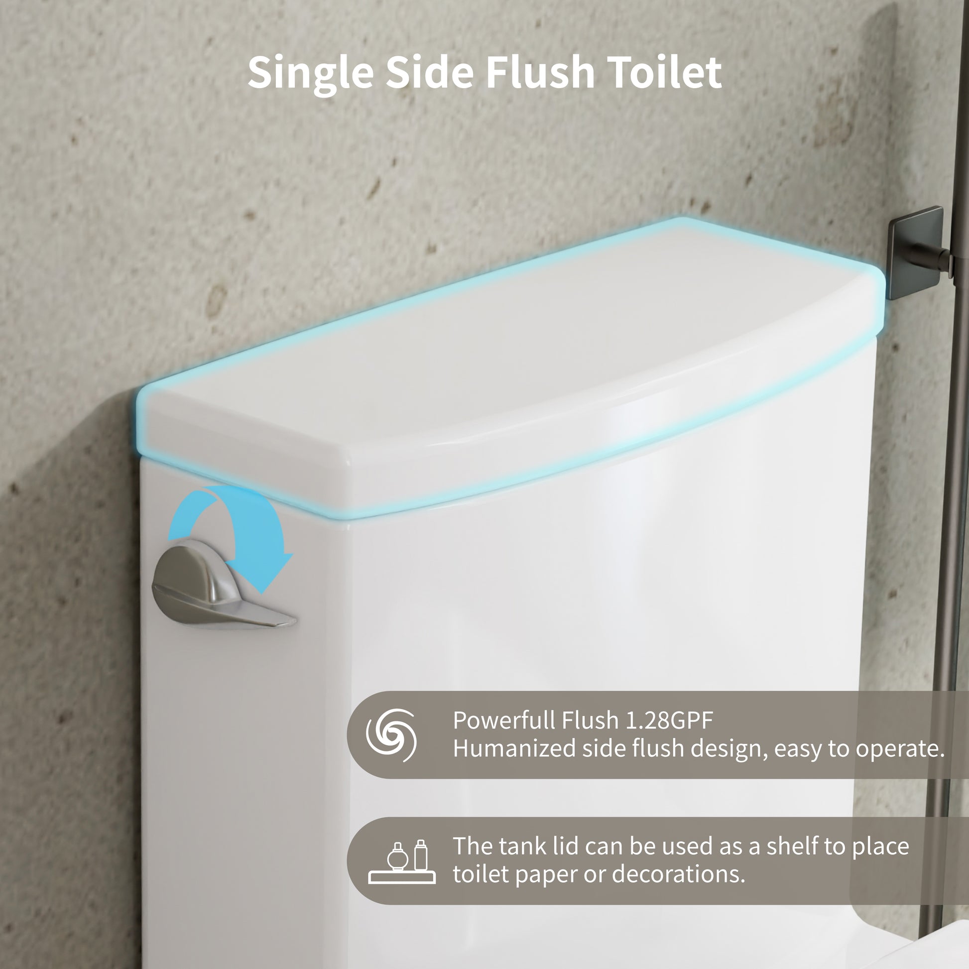 1.28 GPF Side Lever Flush Elongated One Piece Toilet, Sleek Design, 12" Rough-in