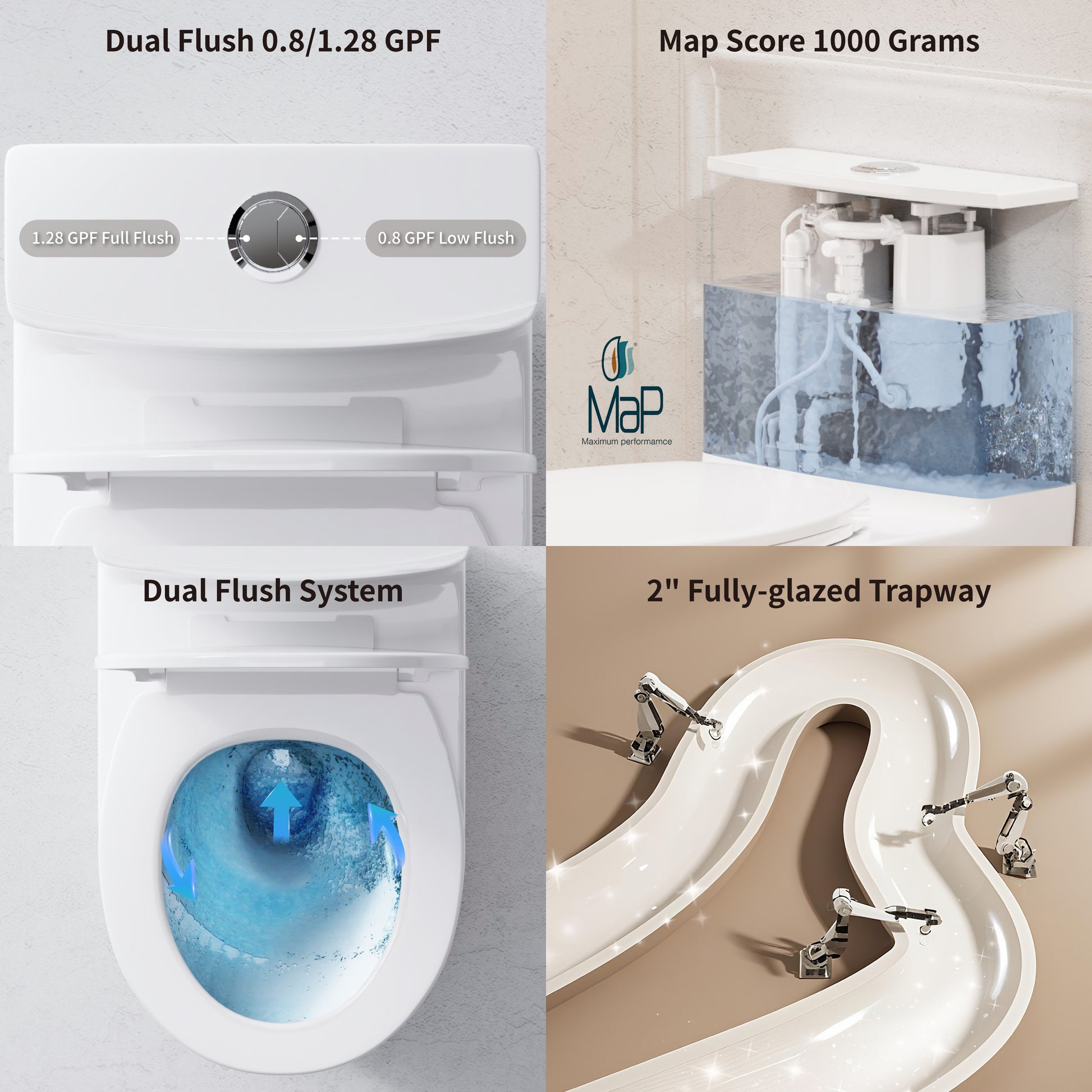 24" Depth Compact One Piece Toilet, 0.8/ 1.28 GPF Dual Flush, Standard 12" Rough-in