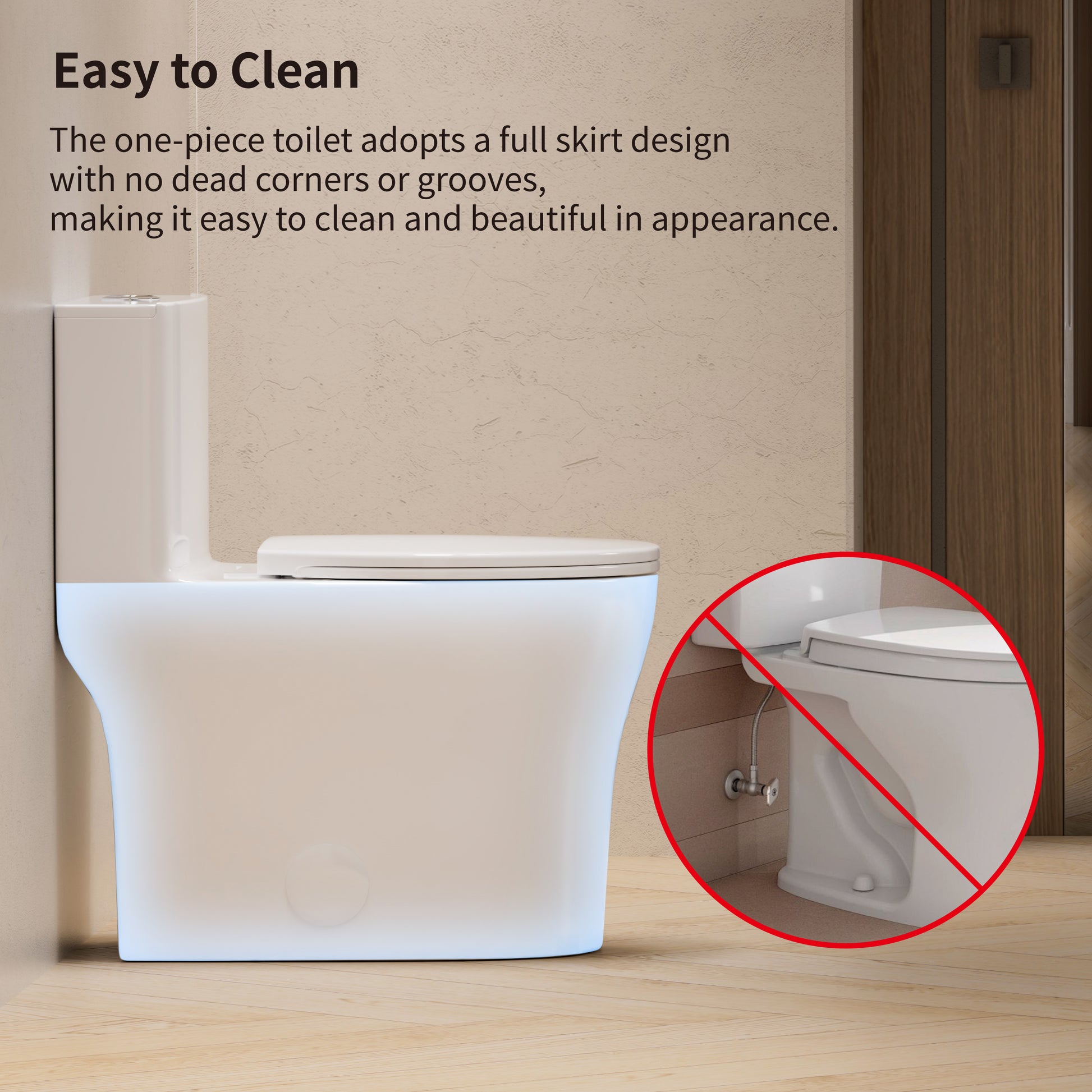 24" Depth Compact One Piece Toilet, 0.8/ 1.28 GPF Dual Flush, Standard 12" Rough-in