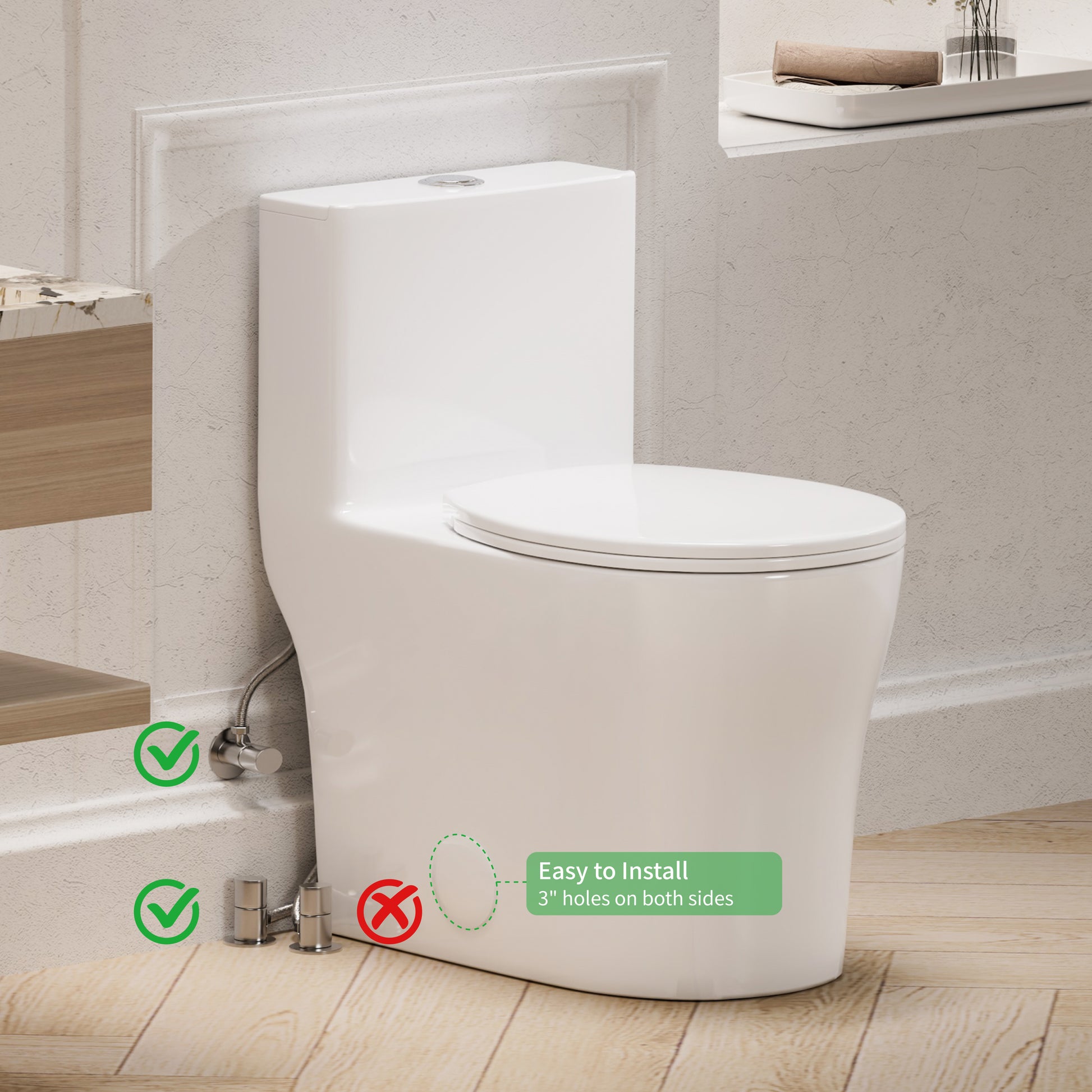 24" Depth Compact One Piece Toilet, 0.8/ 1.28 GPF Dual Flush, Standard 12" Rough-in