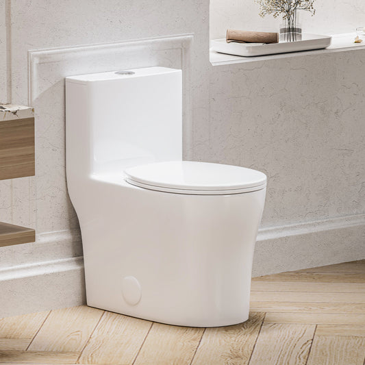 24" Depth Compact One Piece Toilet, 0.8/ 1.28 GPF Dual Flush, Standard 12" Rough-in