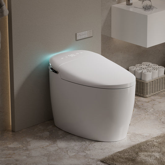 Smart Toilet with Bidet Built in, Tankless Smart Toilet, Foot Sensor Operation, Warm Water, Heated Seat, Air Dryer, Digital Display, 12'' Rough-in