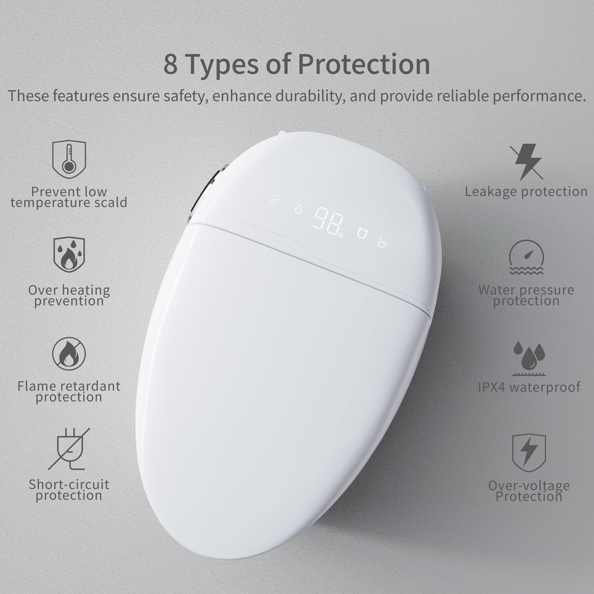 Smart Toilet with Bidet Built in, Tankless Smart Toilet, Foot Sensor Operation, Warm Water, Heated Seat, Air Dryer, Digital Display, 12'' Rough-in