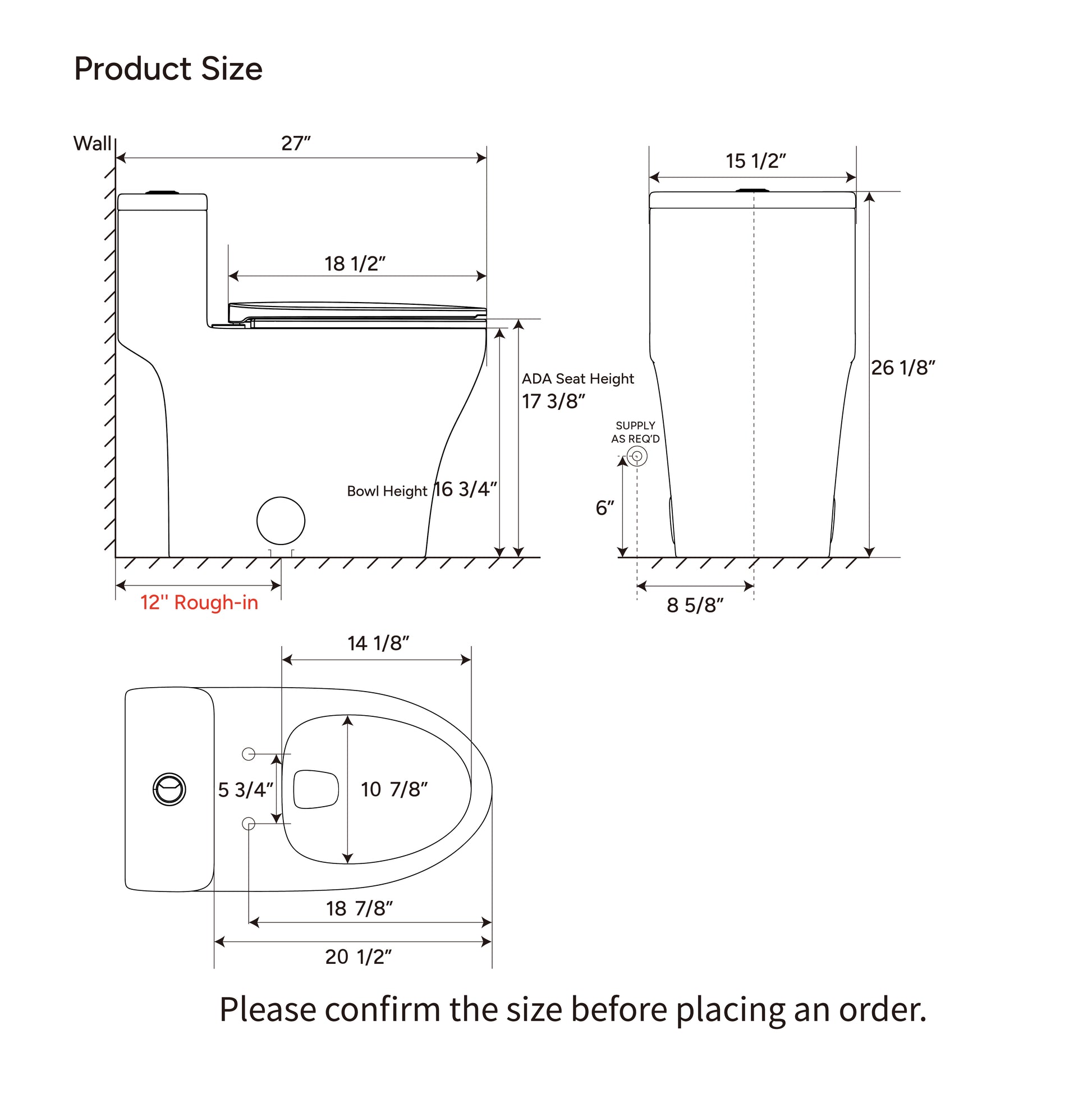 0.8/ 1.28 GPF Dual Flush Elongated One Piece Toilet with Comfort Chair Seat ADA Height 17.33", 12" Rough-in